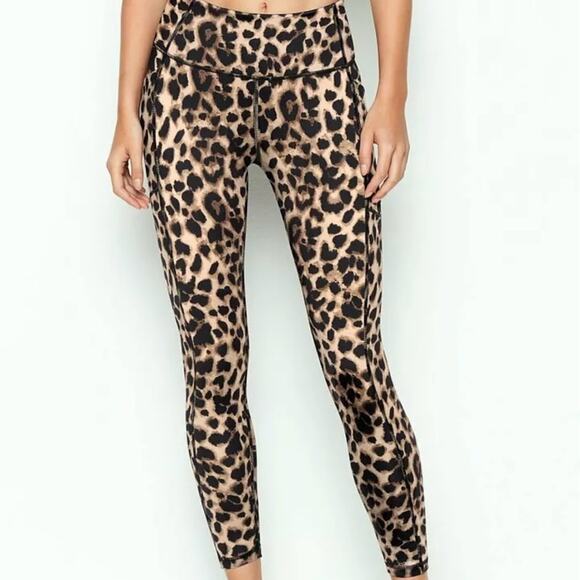 VICTORIAS SECRET Tan Black‎ Incredible Cheetah Print High Waist Leggings Size 14 - Picture 1 of 11